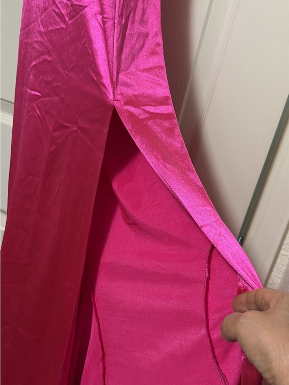 Fuchsia Satin Maxi Skirt with Front Slit